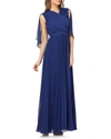 KAY UNGER PLEATED CHIFFON GOWN W/ CAPELET,PROD213960090
