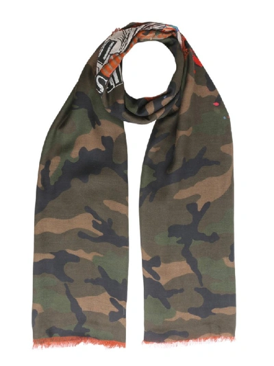 Valentino Printed Scarf In Military Green