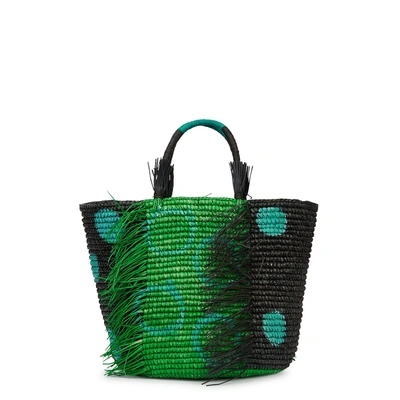 Sensi Studio Maxi Frayed Polka Dot Straw Tote Bag In Black,green