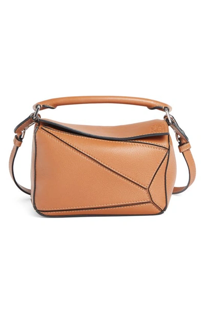 Loewe Mini Puzzle Leather Shoulder Bag In Tan