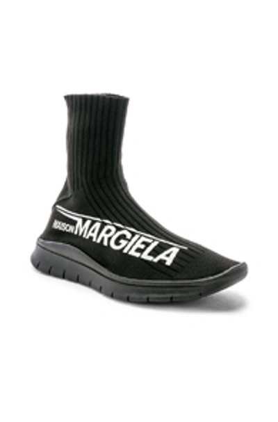 Maison Margiela Men's Logo-knit High Sock Trainers In Black