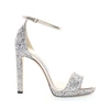 Jimmy Choo Misty 120 Platinum Mix Painted Coarse Glitter Fabric Platform Sandals In Platinum Mix
