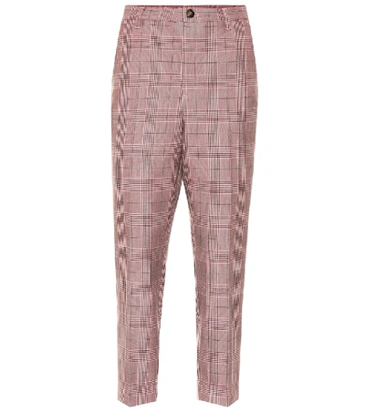 Ganni Checked Slim Trousers In Pink