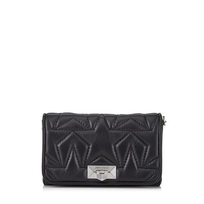 Jimmy Choo Helia Clutch Black And Silver Star Matelassé Nappa Leather Clutch With Chain Strap In Black/silver