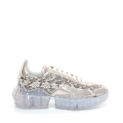 Jimmy Choo Diamond/f Natural Gloss Elaphe And Platinum Metallic Nappa Low Top Trainers In Gold