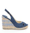 JIMMY CHOO AMELY 105 Navy Denim Slingback Wedges with Fringed Raffia,AMELY105IFR S