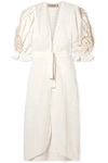ADRIANA DEGREAS PORTO BRODERIE ANGLAISE-TRIMMED COTTON-JACQUARD dressing gown