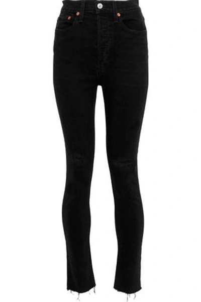 Re/done Distressed High-rise Skinny Jeans In Black