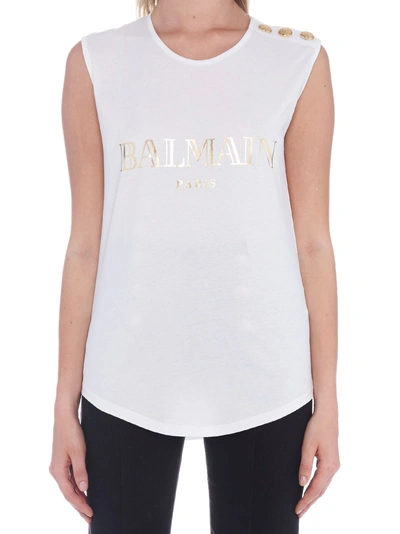 Balmain Logo-print Sleeveless T-shirt In White