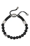 John Varvatos Collection Sterling Silver Skull & Onyx Bead Adjustable Bracelet In Black
