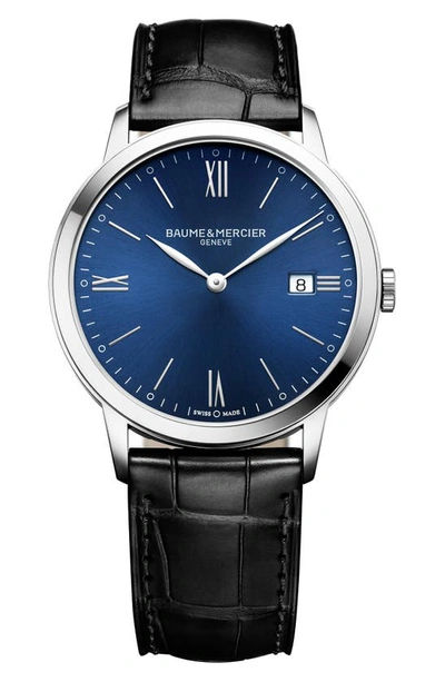 Baume & Mercier Classima Leather Strap Watch, 40mm In Blue/ Black