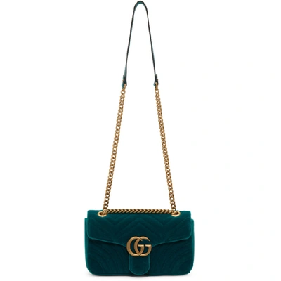 Gucci Blue Velvet Small Gg Marmont Bag In 4462 Emerau