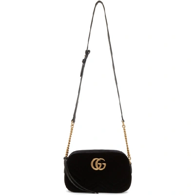 Gucci Gg Marmont Small Leather-trimmed Quilted Velvet Shoulder Bag In Black