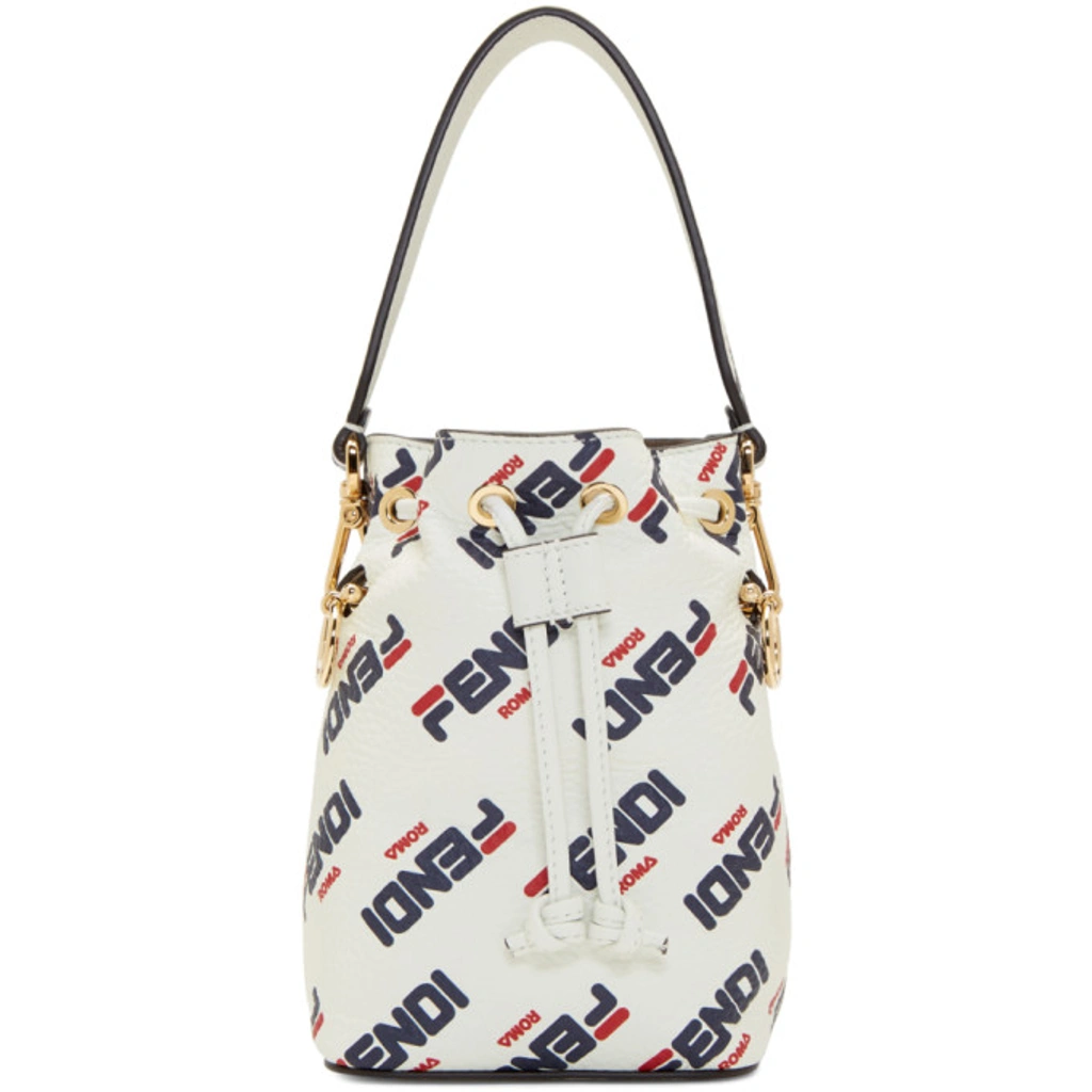 FENDI◆8bs010-a5p6◆Fendi X FILA MINI LOGO MON TRESOR Fendi X Fila Mon Tresor Mania Logo Bucket Bag In White