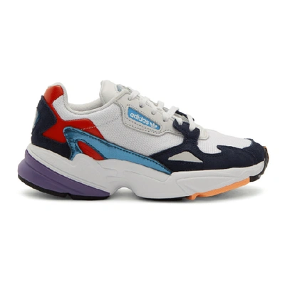 Adidas Originals White Falcon Grunge Suede Sneakers In Wht/navy