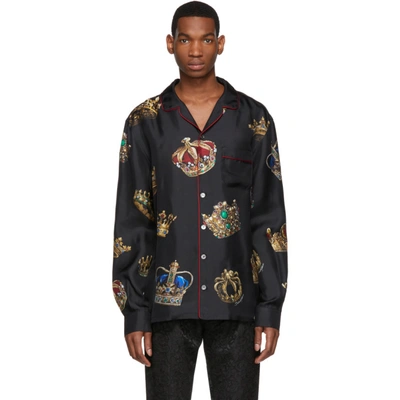 Dolce & Gabbana Dolce And Gabbana Black Silk Crown Pyjama Shirt In Hnv93 Blk