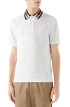 Gucci Cotton Polo With Web And Feline Head In White