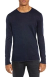 John Varvatos Walter Long Sleeve Acid Wash Crewneck T-shirt In Deep Blue