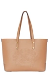 BURBERRY SMALL EMBOSSED CREST LEATHER TOTE - BEIGE,8006611