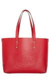 BURBERRY SMALL EMBOSSED CREST LEATHER TOTE - RED,8006611