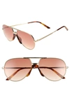 Gucci Engraved Metal Aviator Sunglasses W/ Contrast Nose Pad In Gold/havana W/cognac Grad