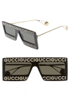 GUCCI 60MM MASK RECTANGULAR SUNGLASSES - BLACK/ SWAROVSKI W/ SOLID GREY,GG0431S002