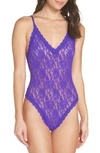 Hanky Panky Signature Lace Thong Bodysuit In Electric Purple