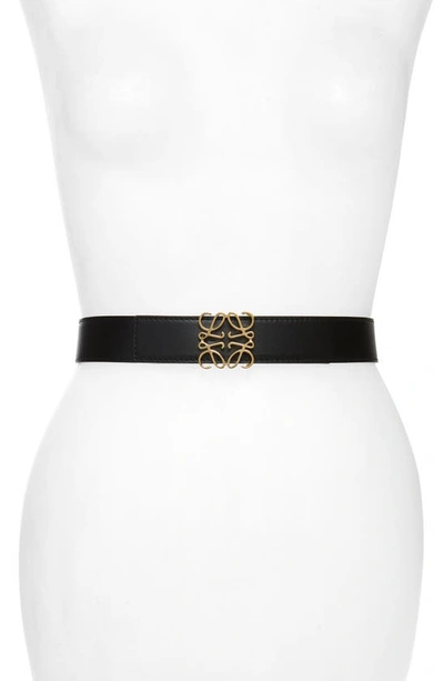 Loewe Anagram-buckle Reversible Leather Belt In Black,blue