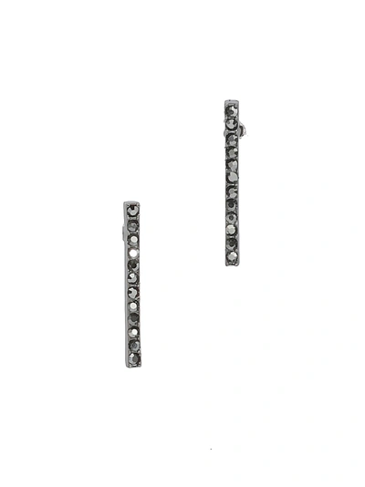 Federica Tosi Medium Lobo Line Earrings In Gun Metal Plated Strass Black