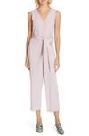 Tibi Belted Silk Jumpsuit In Pink Lilac