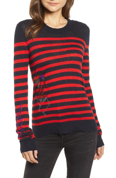 Zadig & Voltaire Delly Striped Embellished Cashmere Sweater In Encre