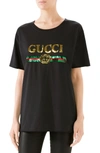 Gucci Sequin Tiger Logo Tee In 1082 Black/ Multicolor