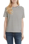 Kule The Modern Stripe Cotton Tee In Oatmeal/ Navy/ Poppy