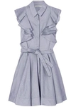 ANTONIO BERARDI ANTONIO BERARDI WOMAN RUFFLED COTTON-CHAMBRAY MINI DRESS LIGHT grey,3074457345619727192