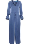 M.I.H JEANS M.I.H JEANS WOMAN MOON ALL IN ONE EMBROIDERED WASHED-SATIN JUMPSUIT AZURE,3074457345619833293