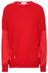 AMANDA WAKELEY AMANDA WAKELEY WOMAN SATIN-PANELED CASHMERE AND WOOL-BEND TOP RED,3074457345619862381