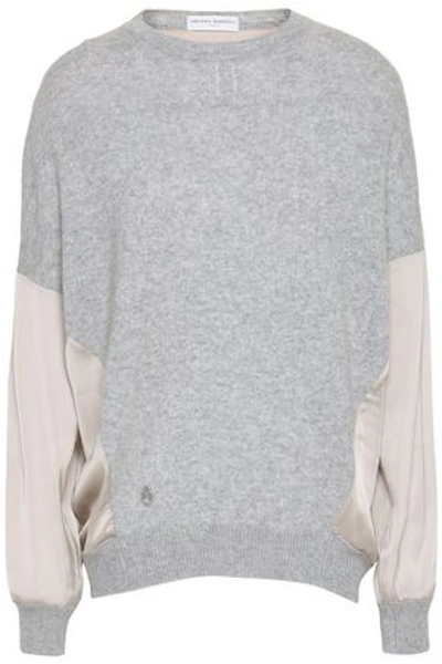 Amanda Wakeley Satin-paneled Cashmere And Wool-bend Top In Light Grey
