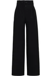 AMANDA WAKELEY WOMAN LEATHER-TRIMMED PERFORATED WOOL-BLEND WIDE-LEG trousers BLACK,AU 1392478484821