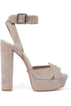 SCHUTZ SCHUTZ WOMAN ERKIS SUEDE PLATFORM SANDALS STONE,3074457345619818286