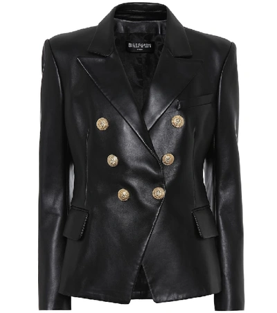 Balmain Oversized Double Breasted Satin Jacket, Black In Black