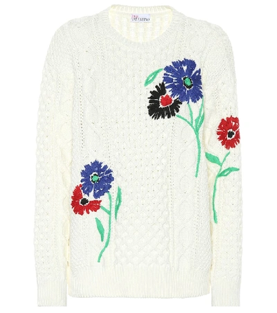 Red Valentino Floral-embroidered Cable-knit Cotton Jumper In White