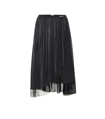 Balenciaga Asymmetric Lace-trimmed Jersey Midi Skirt In Black