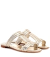 Tod's Metallic Textured-leather Slides In Metallic
