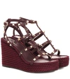 VALENTINO GARAVANI TORCHON LEATHER WEDGE SANDALS,P00368241