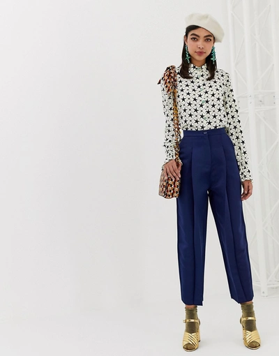 Sister Jane Tailored Pants In Luxe Satin-navy