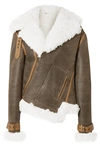 MONSE ASYMMETRIC SHEARLING AND TEXTURED-LEATHER BIKER JACKET