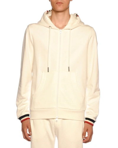Moncler Men's Jersey Knit Zip-front Hoodie In White