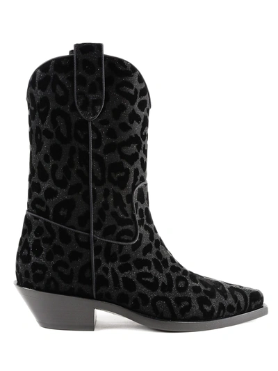 Dolce & Gabbana Leopard Cowboy Boots Women's Shoes In Black