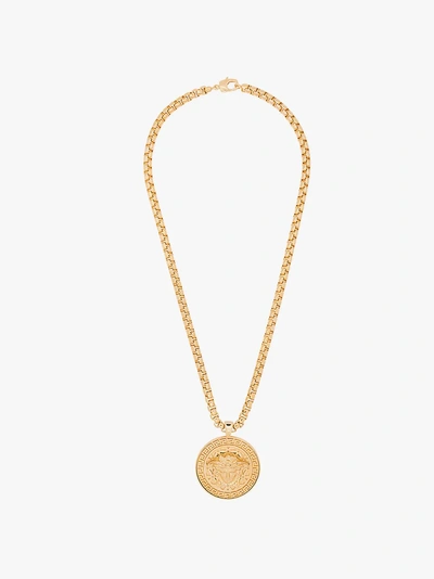 Versace Gold Tone Medusa Medallion Necklace In Metallic