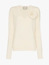 GUCCI GUCCI FLOWER APPLIQUÉ CASHMERE SWEATER,526718X9W7012993598